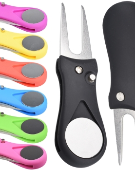 Foldable Golf Divot Tool Ball Marker Magnetic Pop-up Button