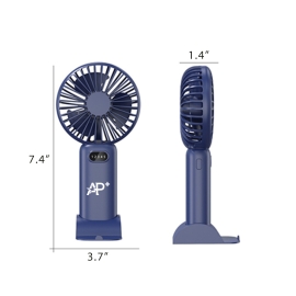 A handheld small fan with 5 wind speeds that can be used as a stand on a desktop