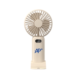 A handheld small fan with 5 wind speeds that can be used as a stand on a desktop